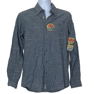 Wrangler Shirt Mens Size Small Blue Vintage Wash Button Up Casual Chest Pockets